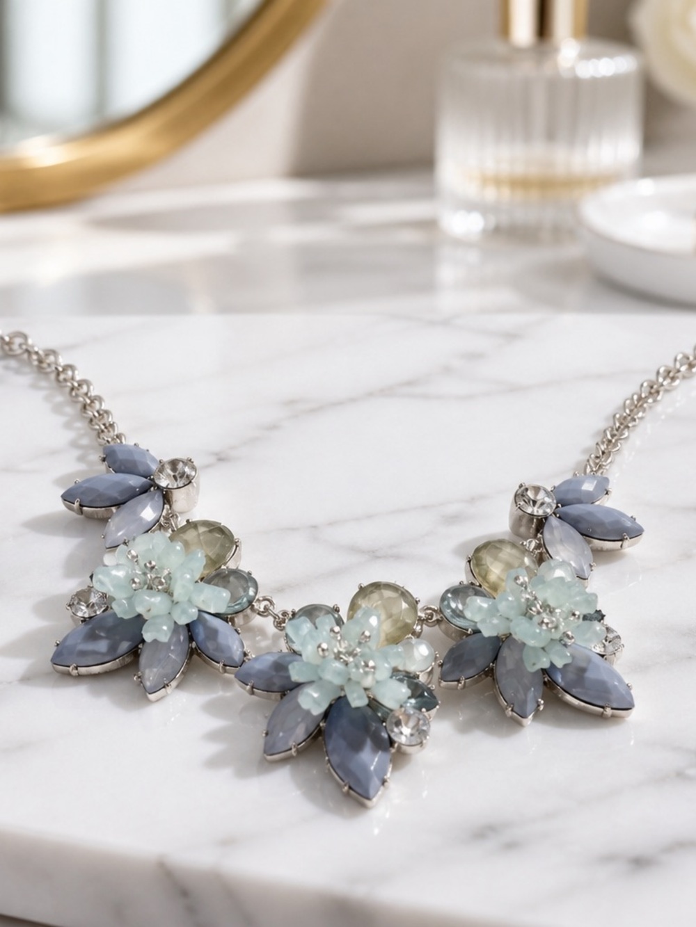 Floral Statement Necklace in Pale Blue